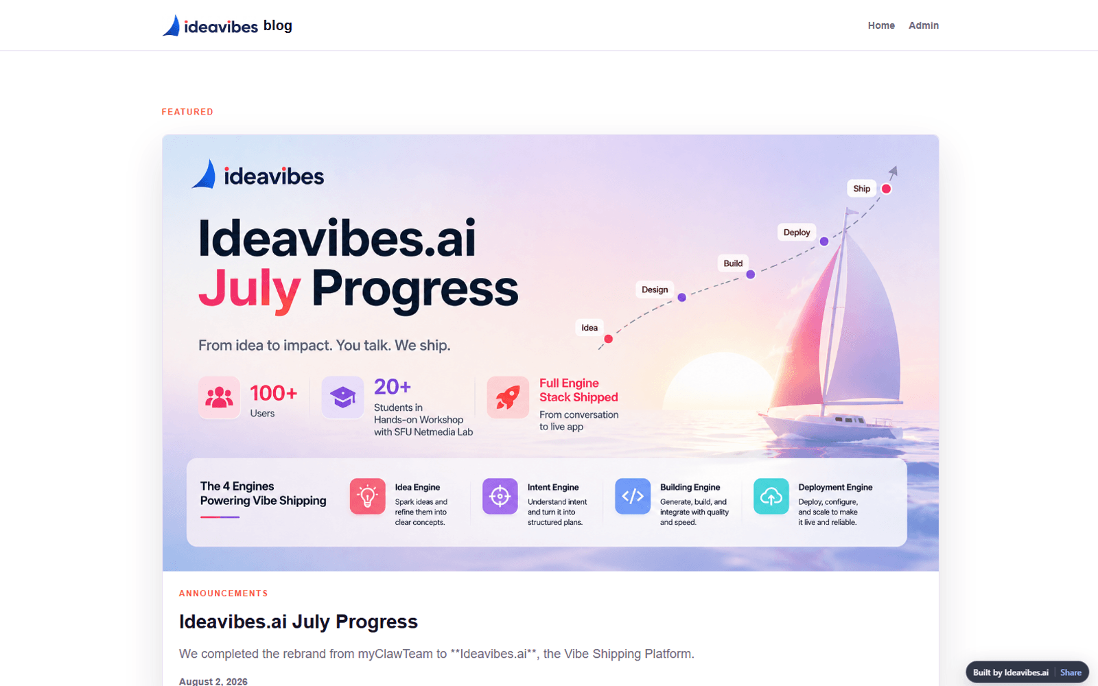 Screenshot of the Ideavibes AI blog, a content site built with Ideavibes AI |ideavibes ai