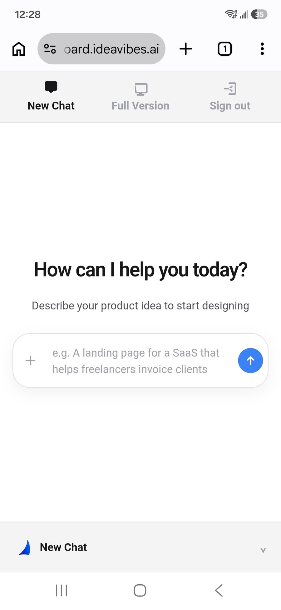 Start a new idea in the mobile Idea Chat interface |ideavibes ai